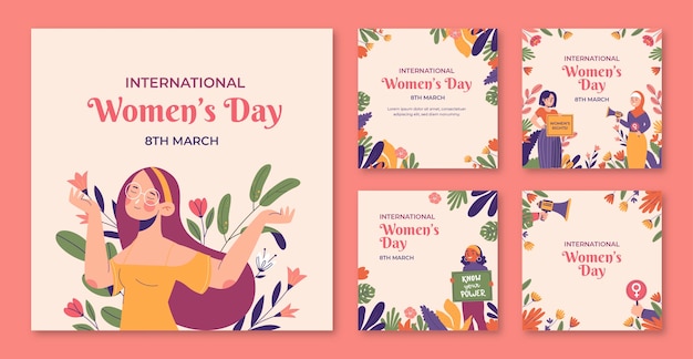 Flat women's day ig post template set