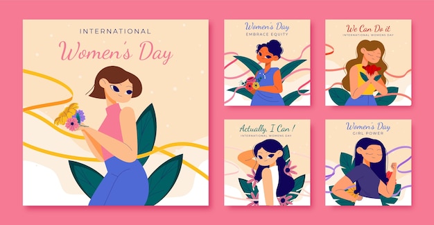 Free Vector flat women's day instagram posts collection