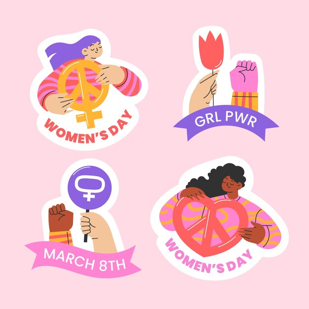 Flat women's day stickers collection