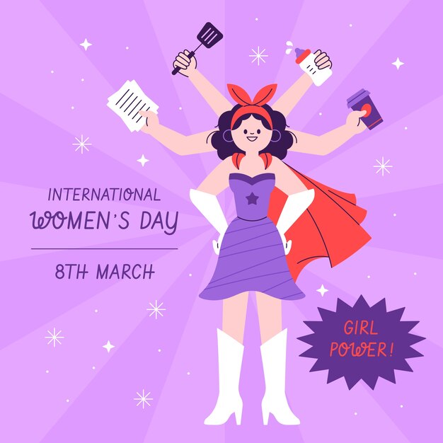 Flat women's day superwoman illustration