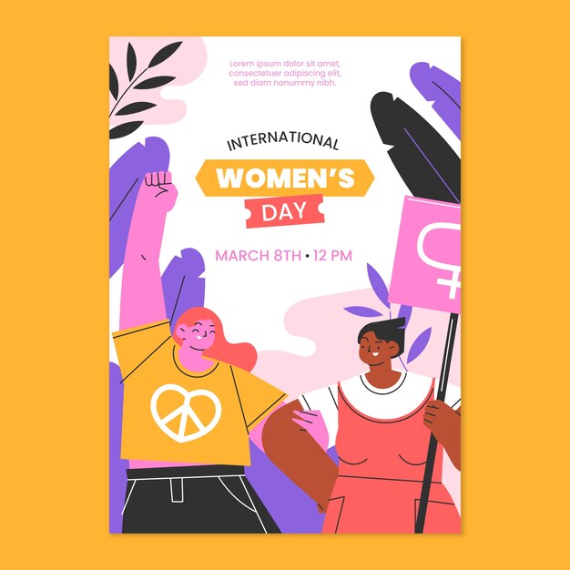 Flat women's day vertical poster template