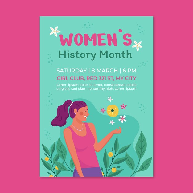 Flat women's history month vertical poster template