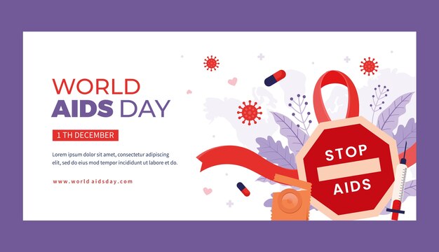 Flat world aids day horizontal banner template