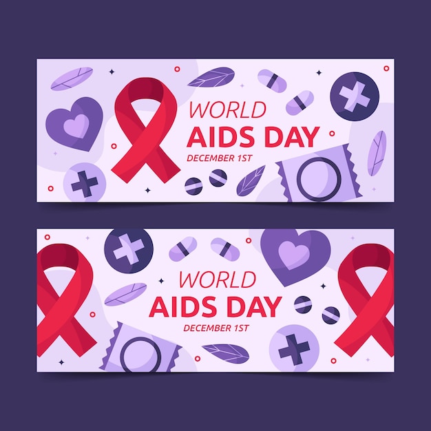 Flat world aids day horizontal banners set