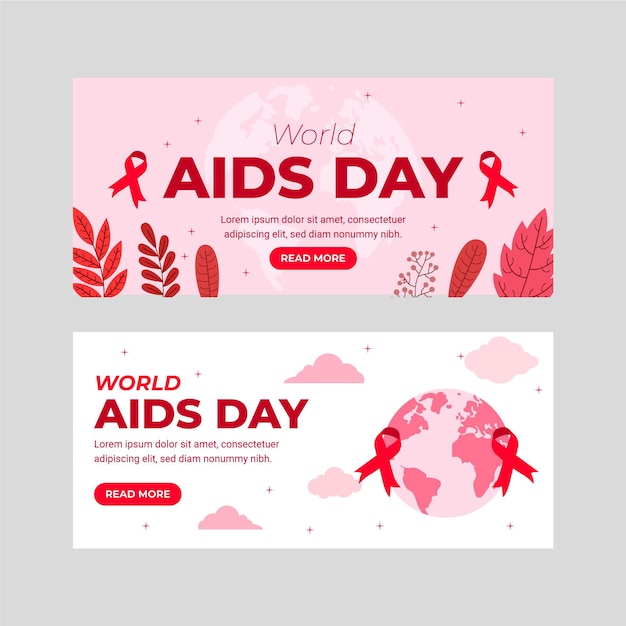 Flat world aids day horizontal banners set