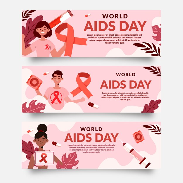 Flat world aids day horizontal banners set