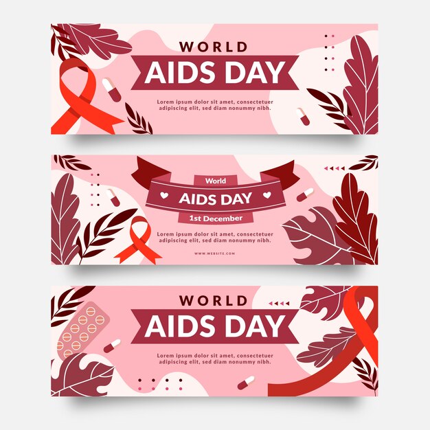 Flat world aids day horizontal banners set