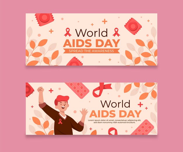 Flat world aids day horizontal banners set