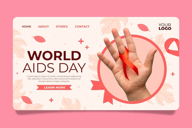 Flat world aids day landing page template