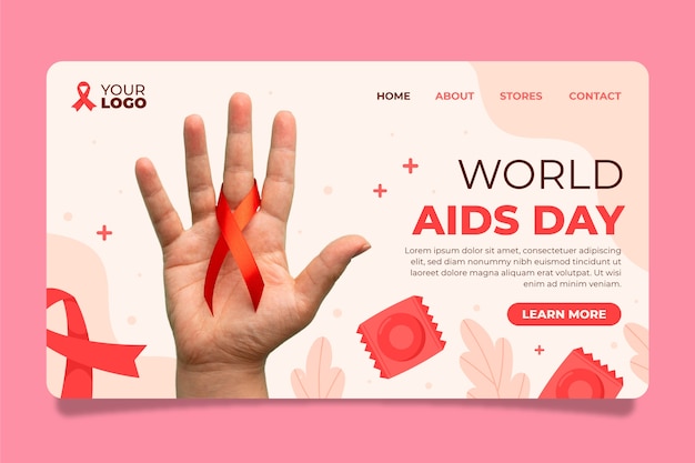 Flat world aids day landing page template