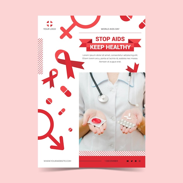 Free Vector flat world aids day vertical poster template