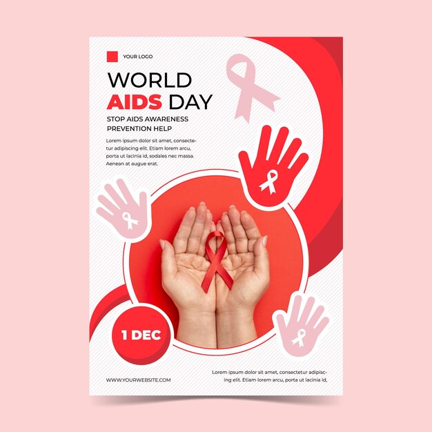 Flat world aids day vertical poster template