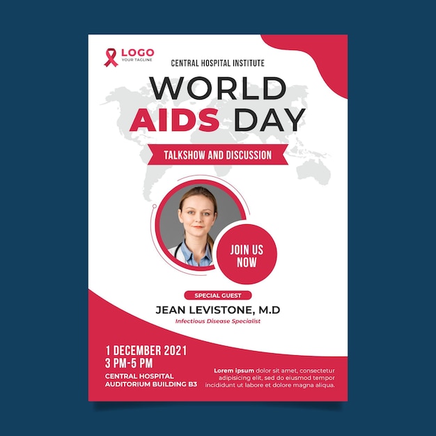 Flat world aids day vertical poster template