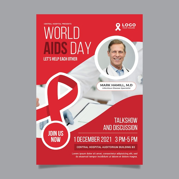 Free Vector flat world aids day vertical poster template