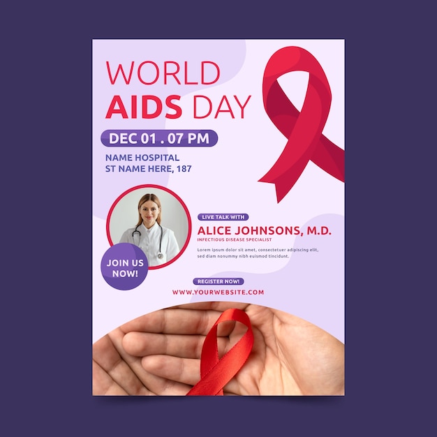 Free Vector flat world aids day vertical poster template