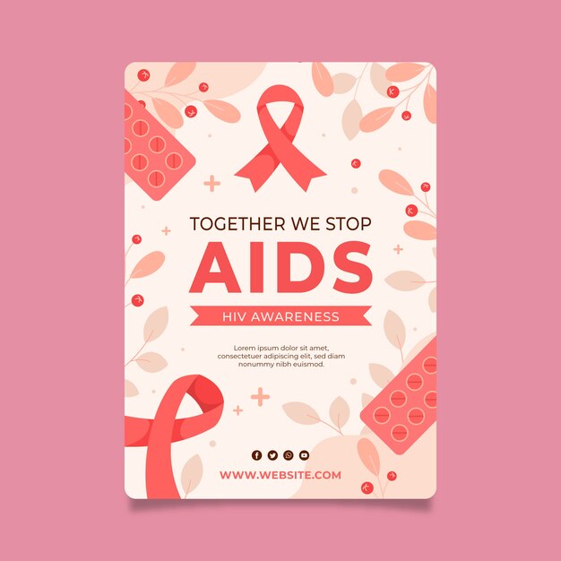 Flat world aids day vertical poster template