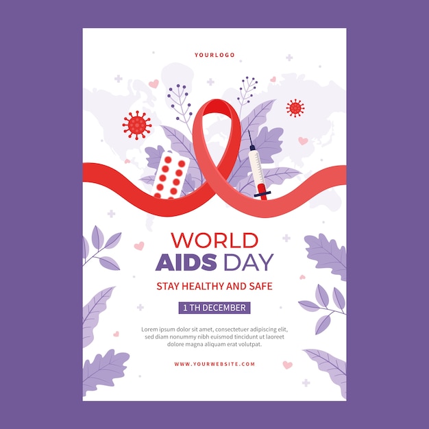 Flat world aids day vertical poster template