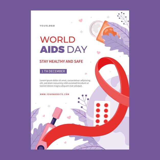 Flat world aids day vertical poster template