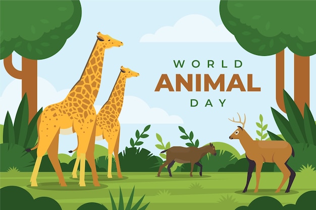 Flat world animal day background with animals