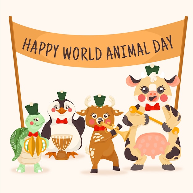 Free Vector flat world animal day illustration with animals