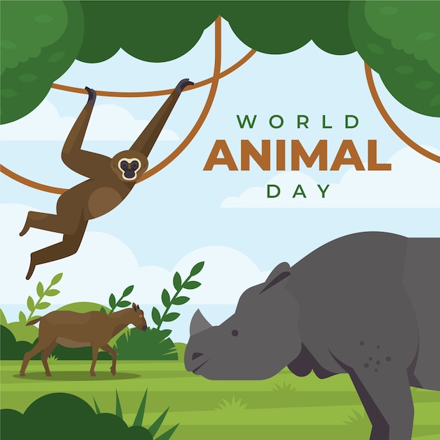 Flat world animal day illustration with animals