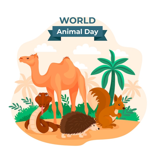 Flat world animal day illustration