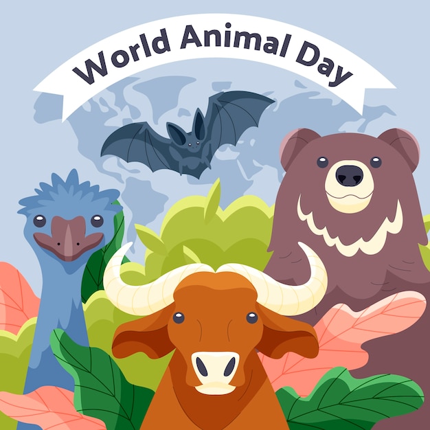 Flat world animal day illustration