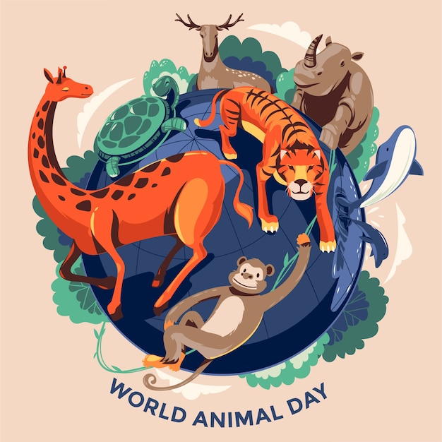 Flat world animal day illustration