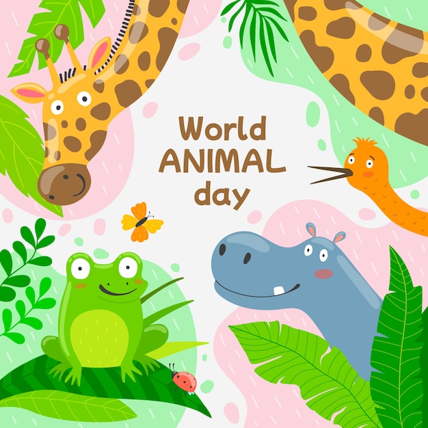 Flat world animal day illustration