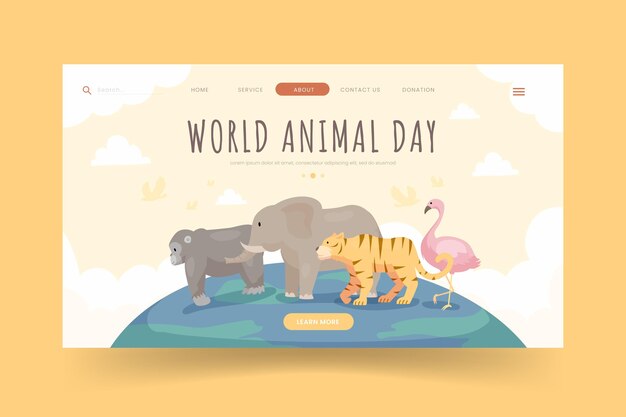 Flat world animal day landing page template