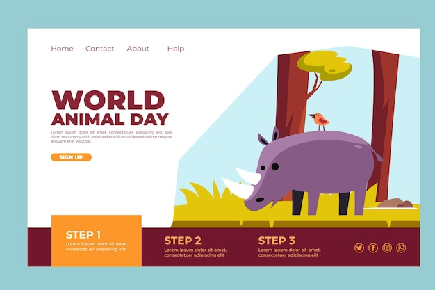 Free vector flat world animal day landing page template