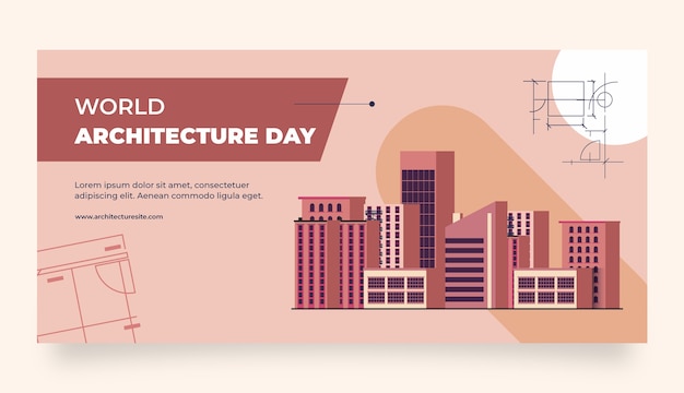 Flat world architecture day horizontal banner template