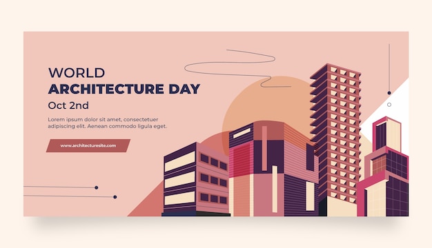 Flat world architecture day horizontal banner template