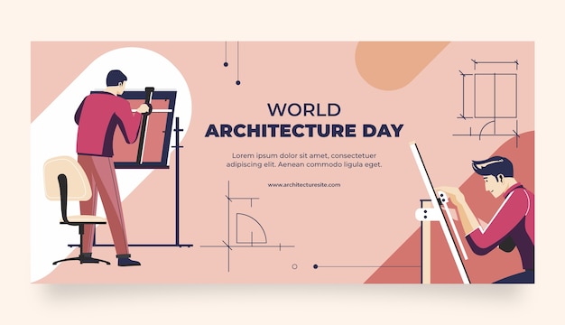 Free Vector flat world architecture day horizontal banner template