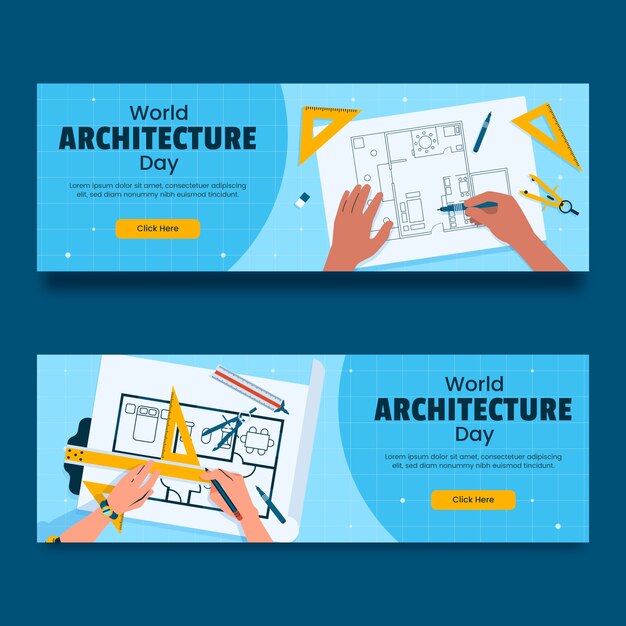 Flat world architecture day horizontal banner template