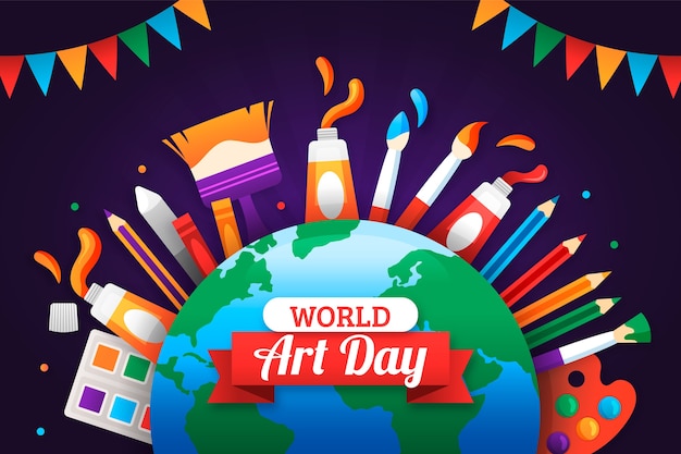 Free Vector flat world art day background with artistic tools and earth