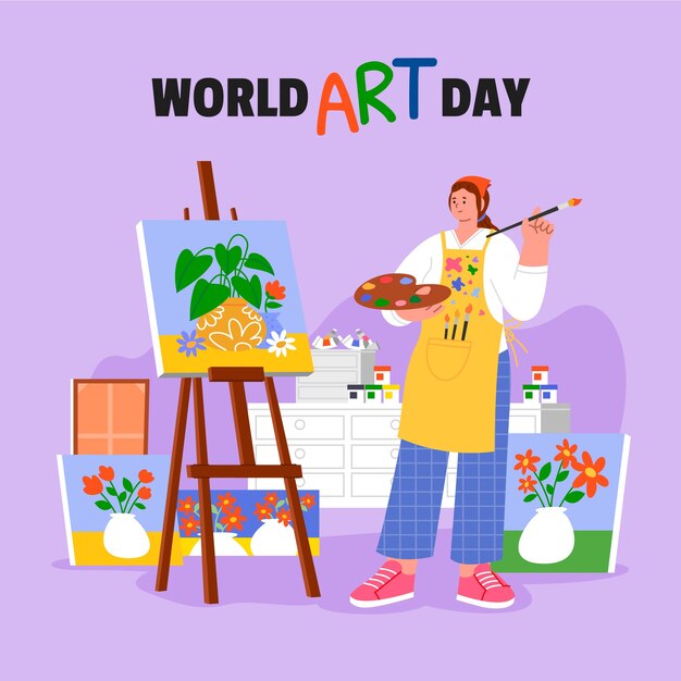 Flat world art day illustration