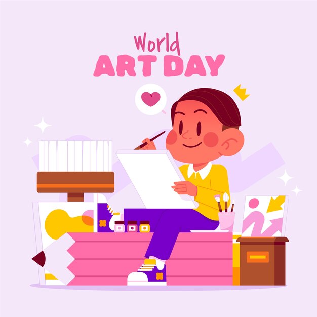 Flat world art day illustration