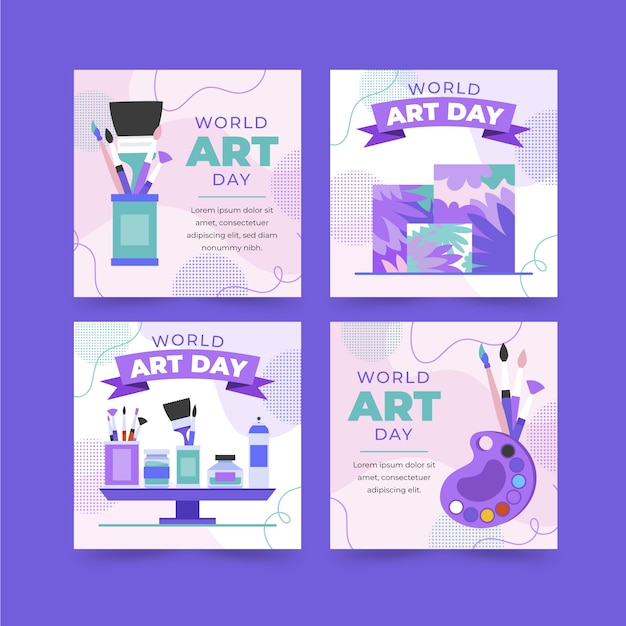 Free Vector flat world art day instagram posts collection