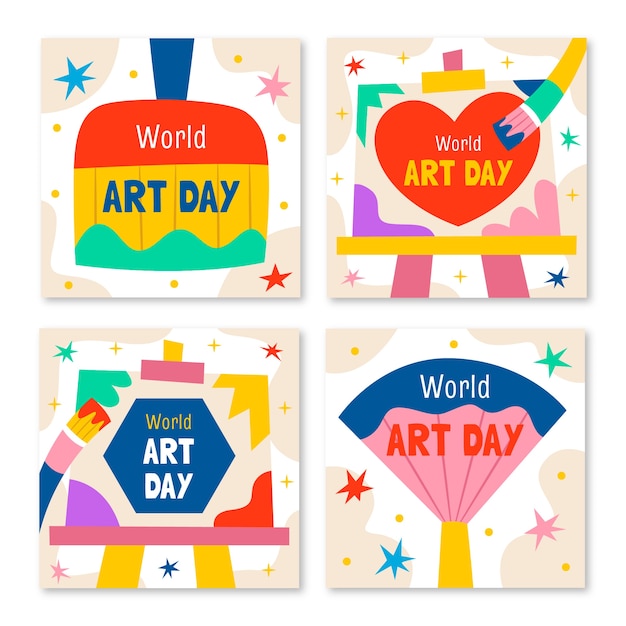 Free Vector flat world art day instagram posts collection