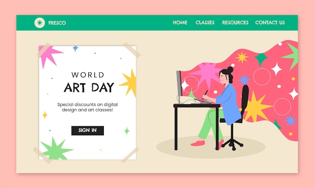 Flat world art day landing page template