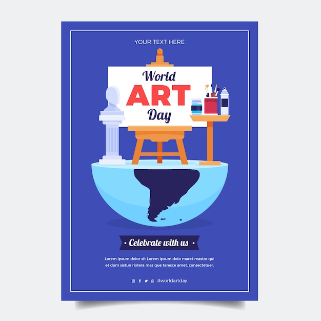 Flat world art day vertical poster template