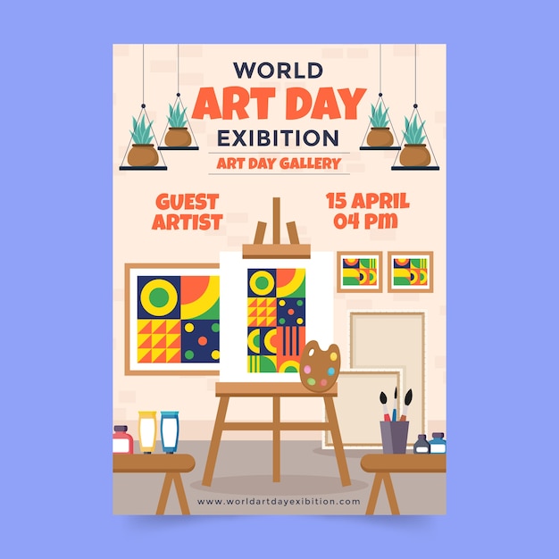 Flat world art day vertical poster template