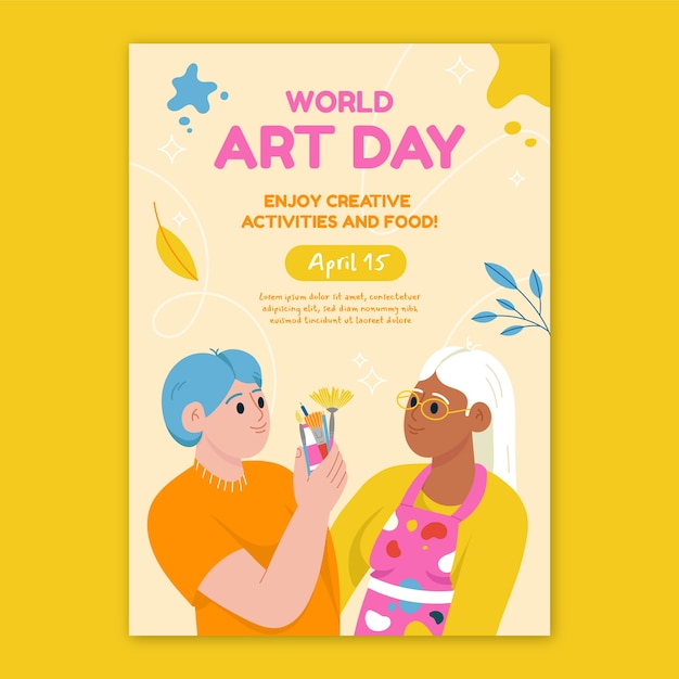 Free Vector flat world art day vertical poster template