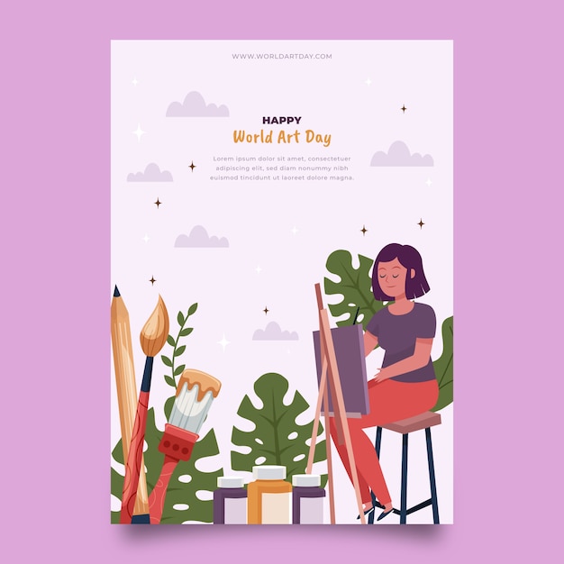 Flat world art day vertical poster template