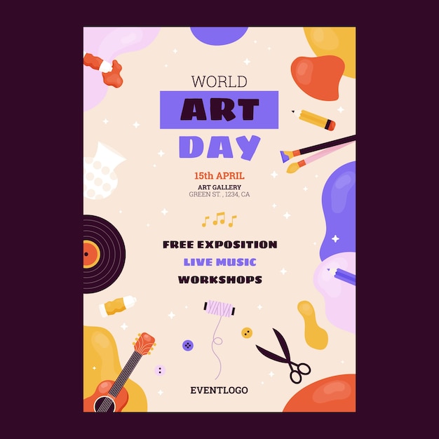 Flat world art day vertical poster template