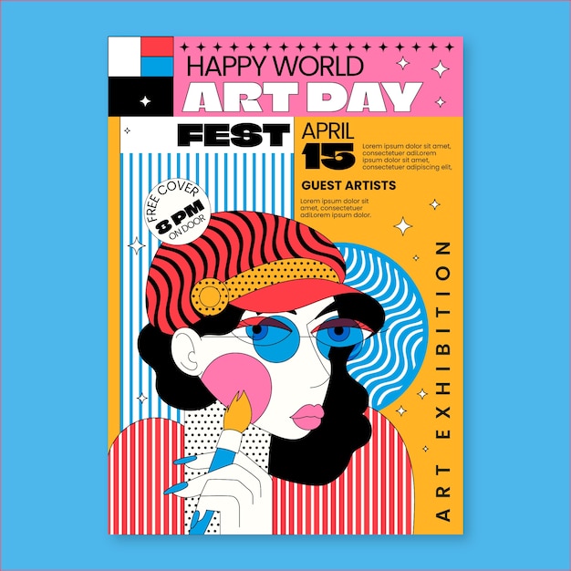 Free Vector flat world art day vertical poster template