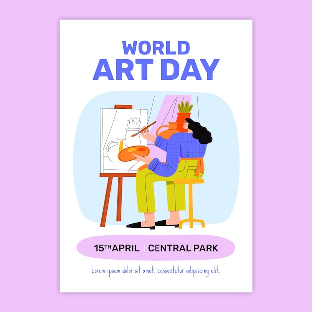 Flat world art day vertical poster template