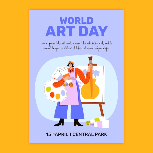 Flat world art day vertical poster template