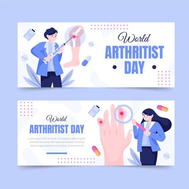 Flat world arthritis day horizontal banners set